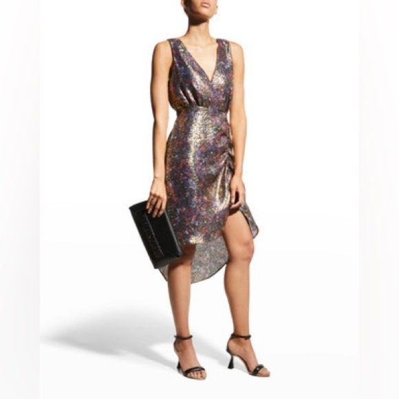 Ramy Brook Eden Printed Metallic Silk Blend Dress size S - Picture 2 of 10
